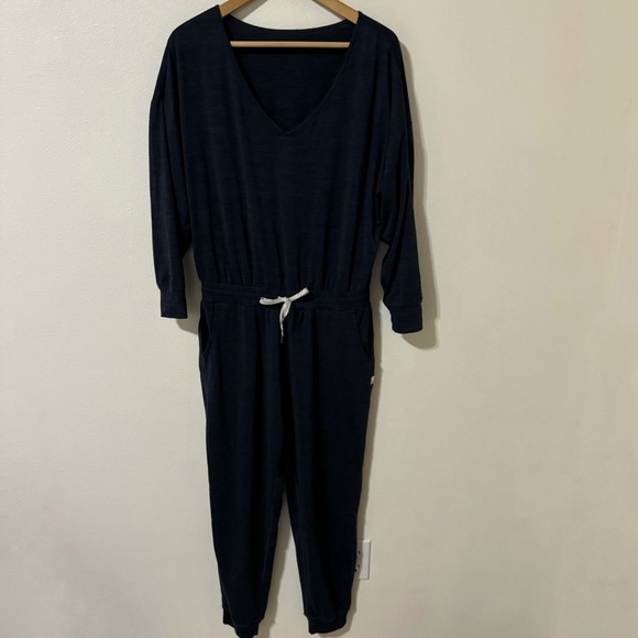 Vuori Pants - Vuori Lux Performance Jumpsuit Midnight Navy Long Sleeve V Neck Athleisure-M